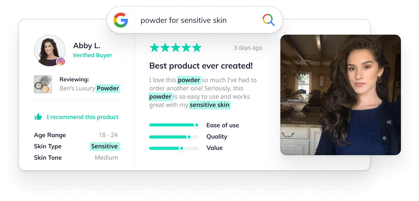 Google Search result with Okendo review and highlighted keywords