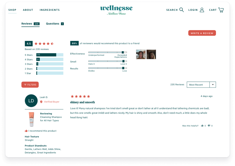 Screenshot of Wellnesse product page