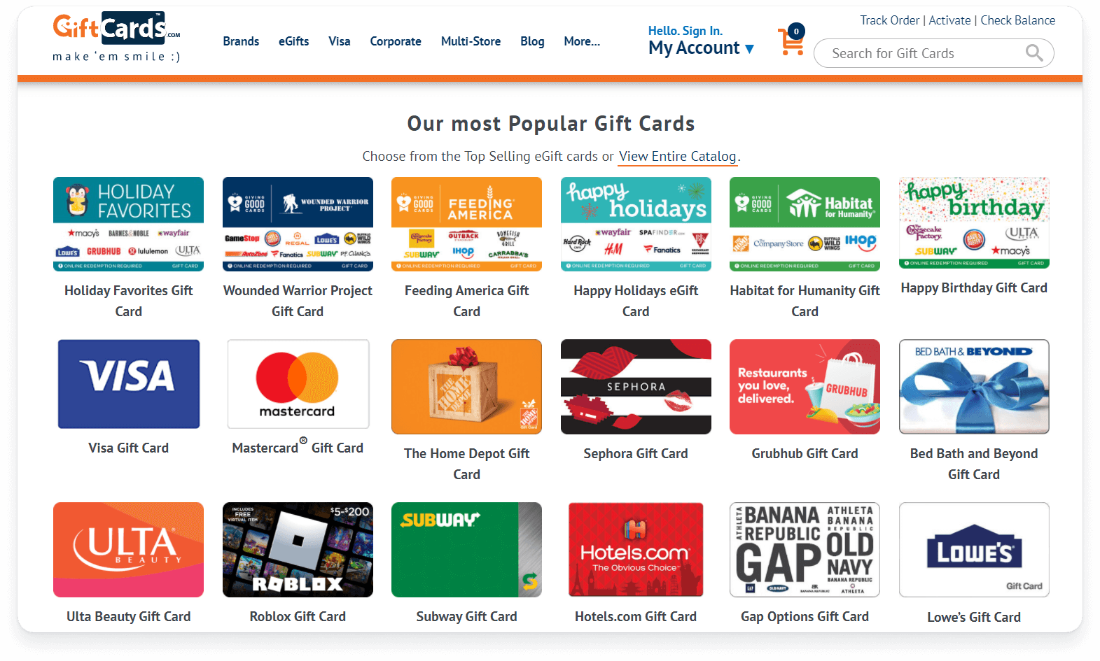 Giftcards.com screenshot