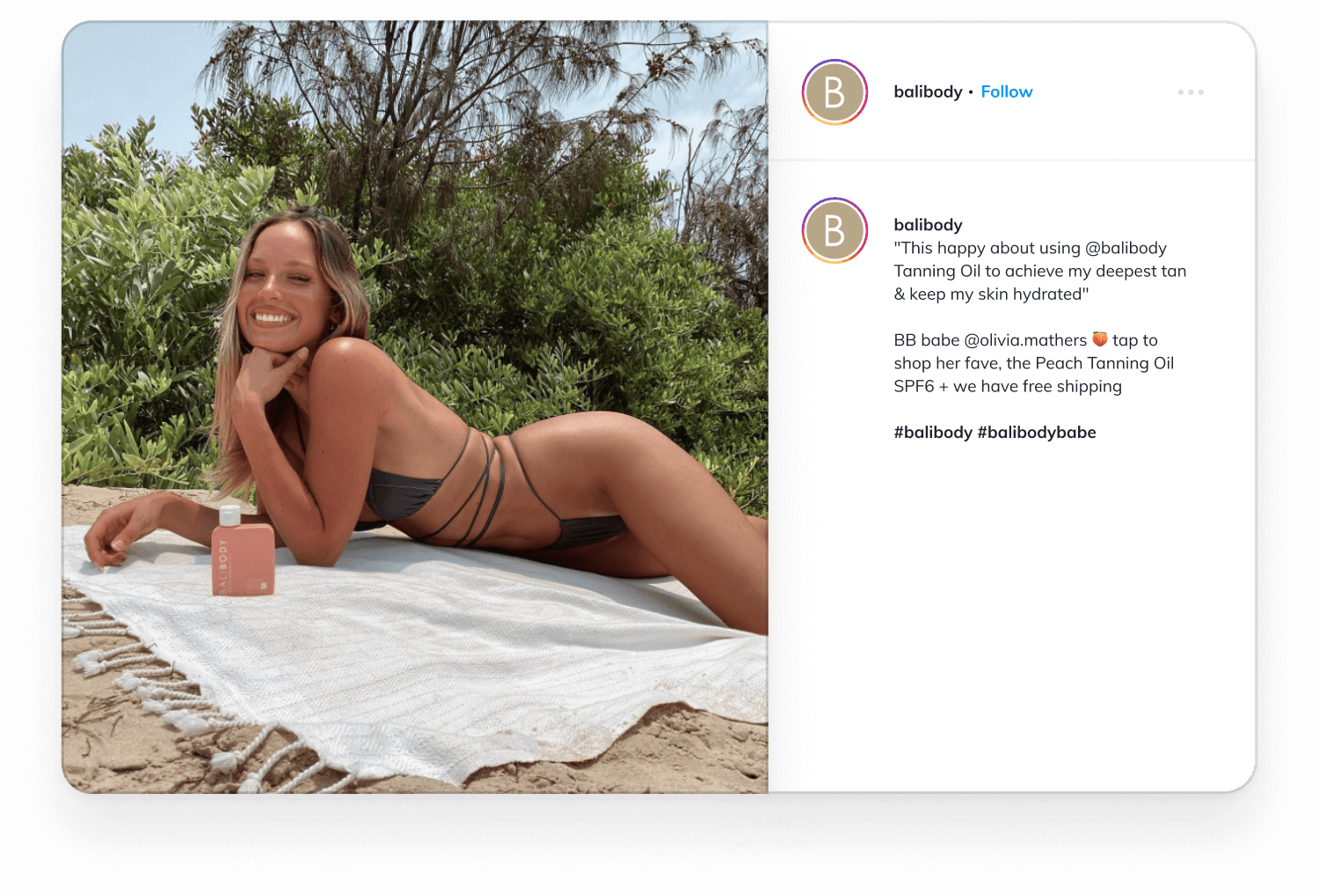 Instagram post with UGC for BaliBody