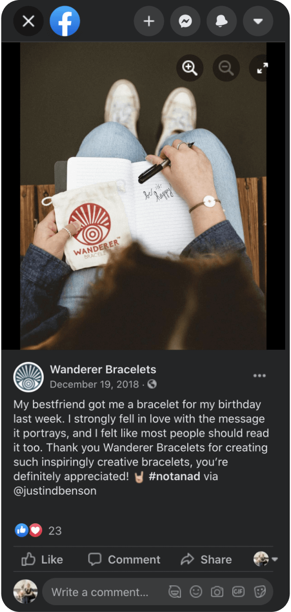 Social post from Wanderer Bracelets