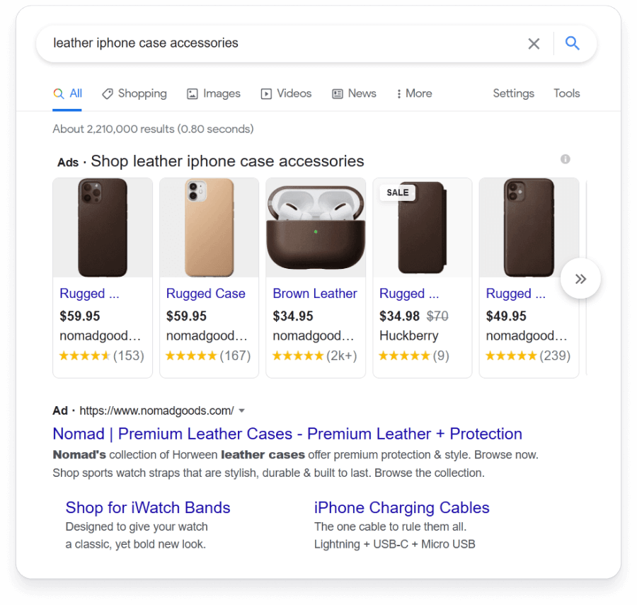 Google search results with regular ads on the left and product listing ads on the right