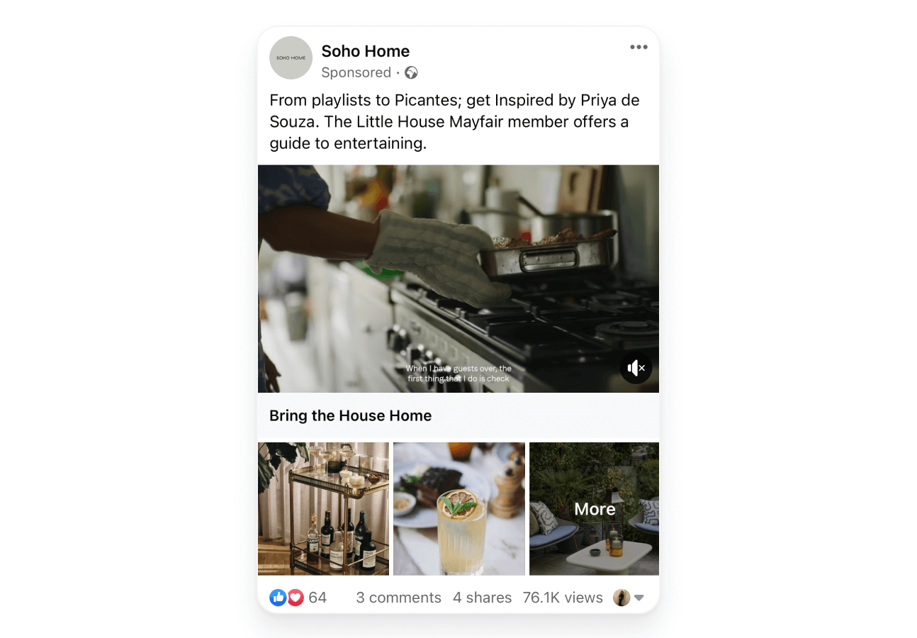 Facebook sponsored post for Soho Home