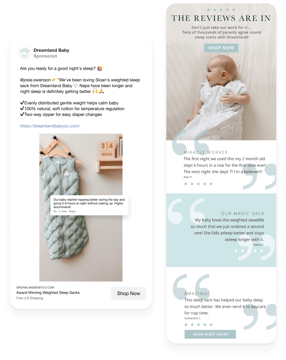 Social post & email for Dreamland Baby