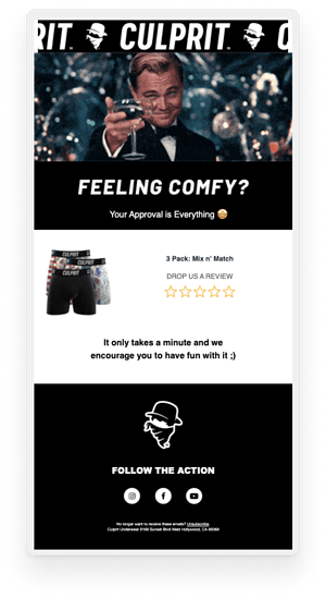 Review request email for Culprit Underwear