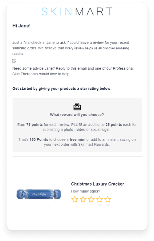 Review request email for Skinmart