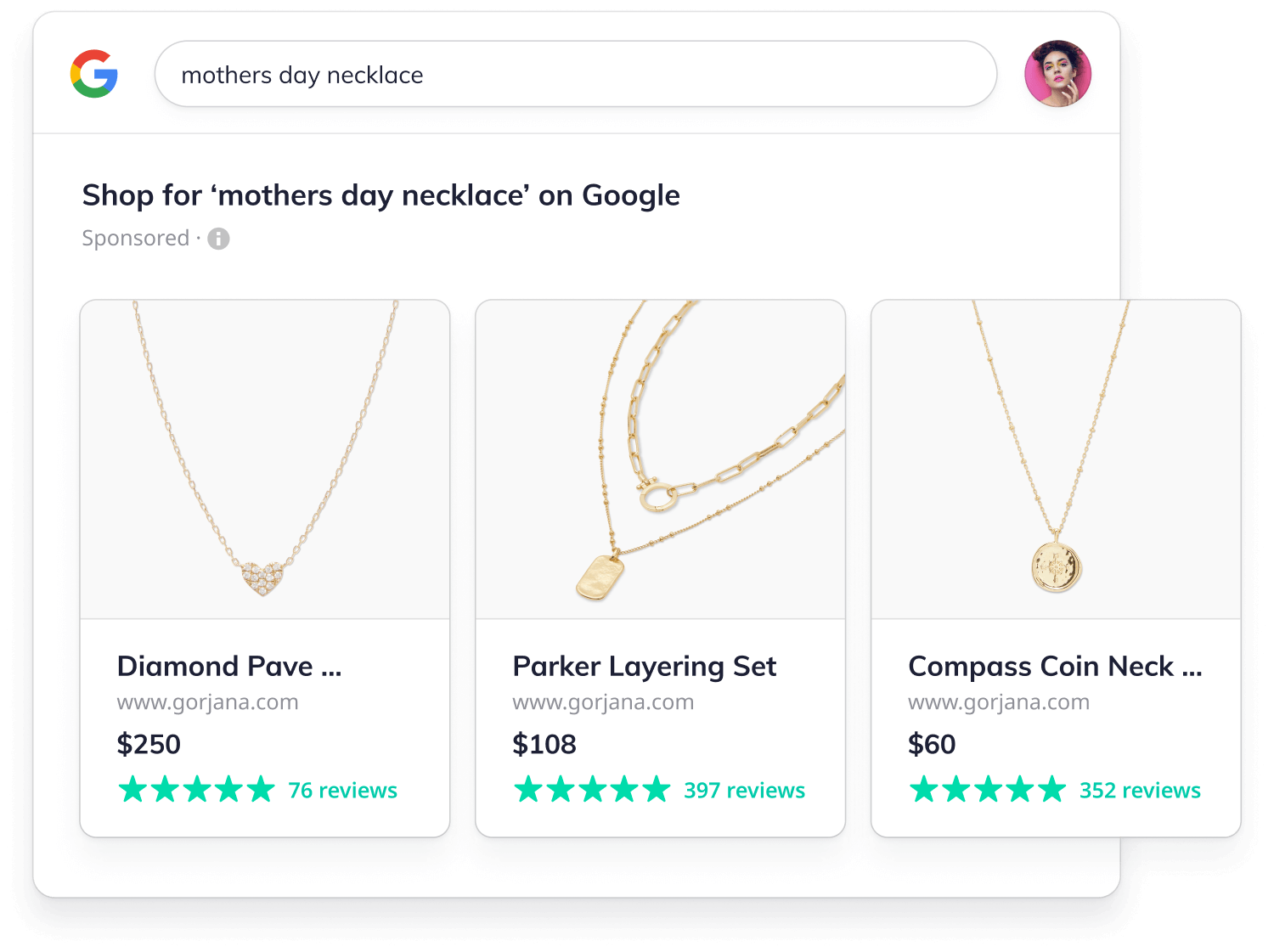 Google Shopping search results with Gorjana products