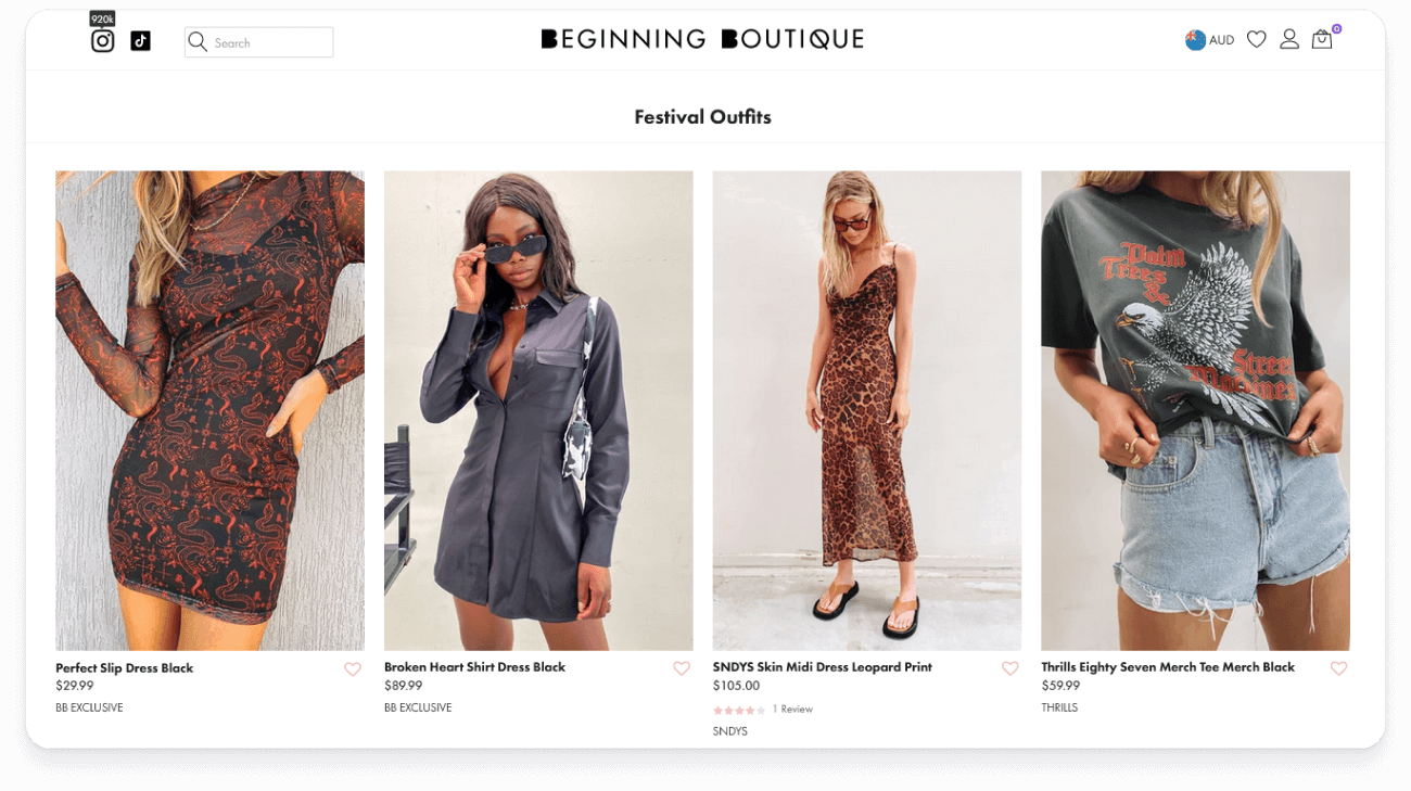 Homepage for Beginning Boutique