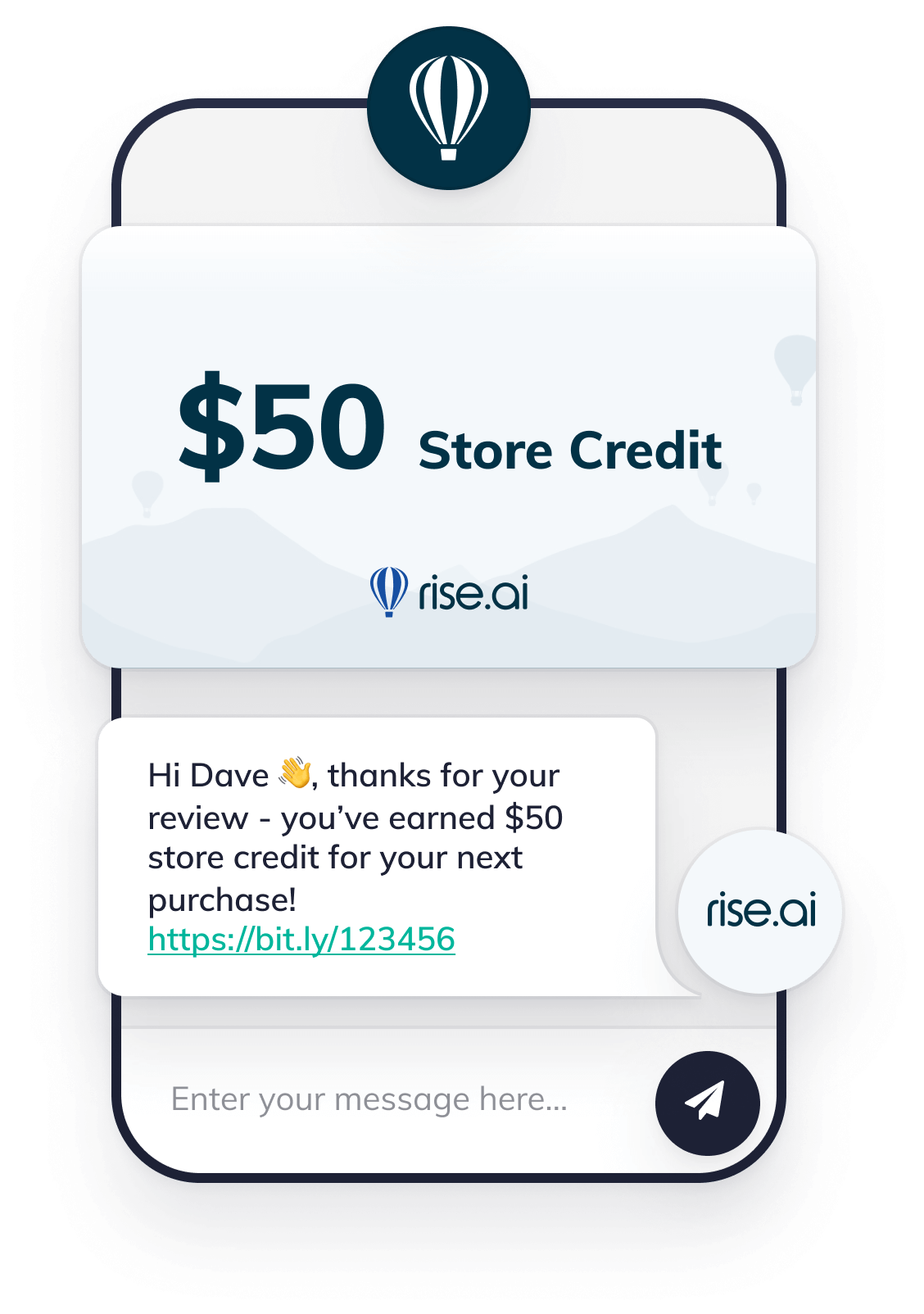 $50 store credit offered through Rise.ai after customer review posted through Okendo