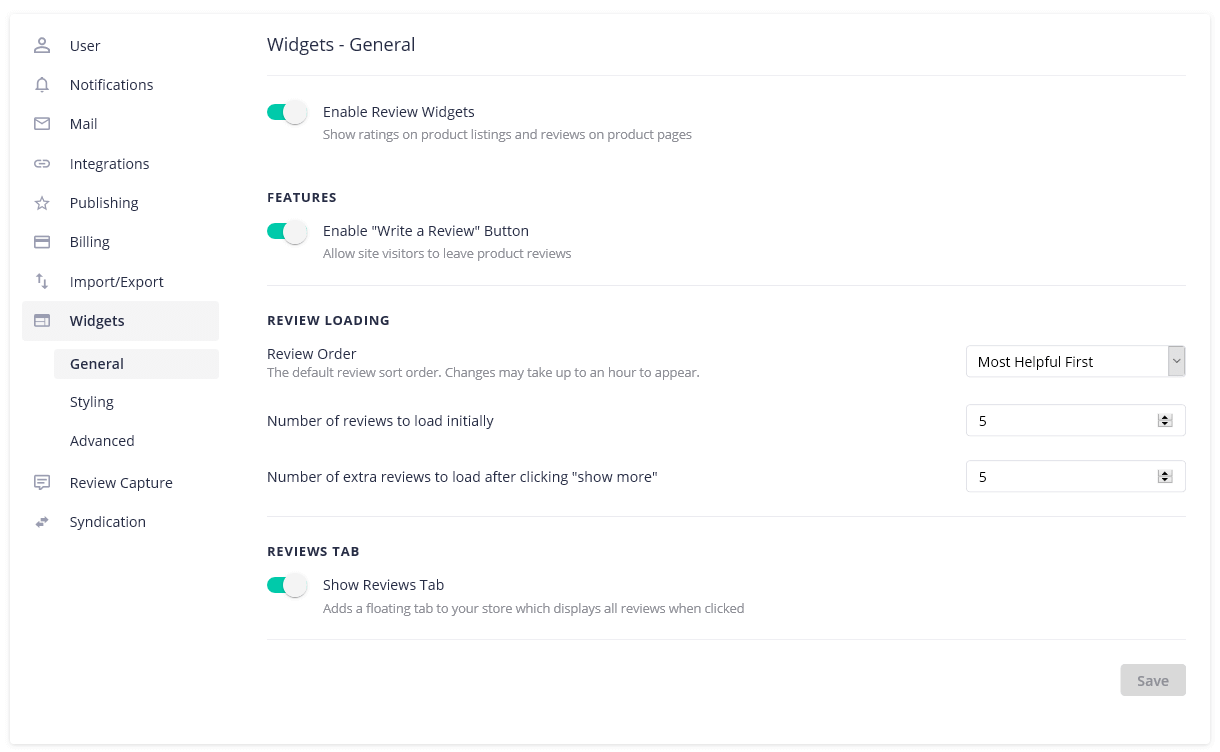 Screenshot of new settings for widgets