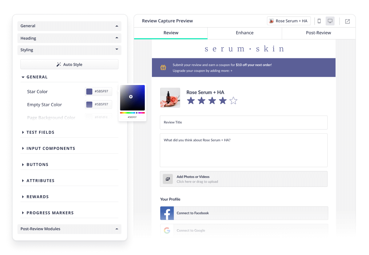 Screenshot of the new Enhanced Review Capture form