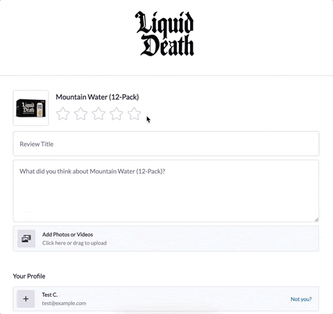 Screenshot of the new Enhanced Review Capture form used on the Liquid Death store