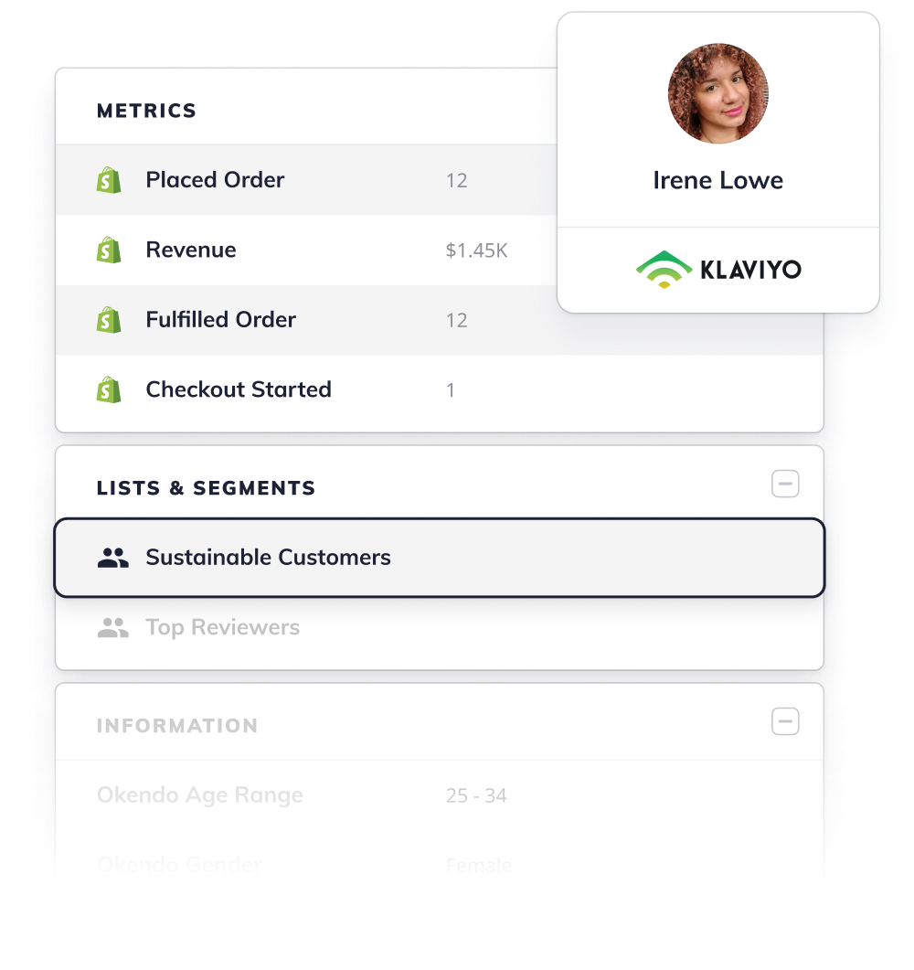 Customer profile with segment for 'Sustainable Customers' in Klaviyo