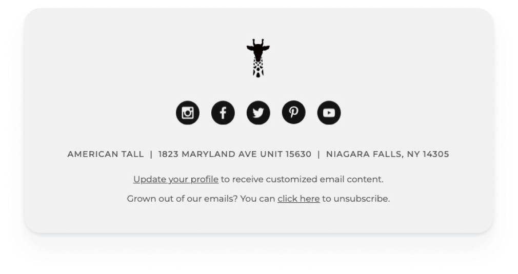 American Tall email footer