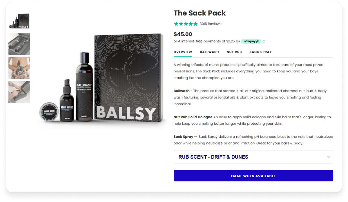 View of Ballsy product with Okendo Reviews star rating snippet