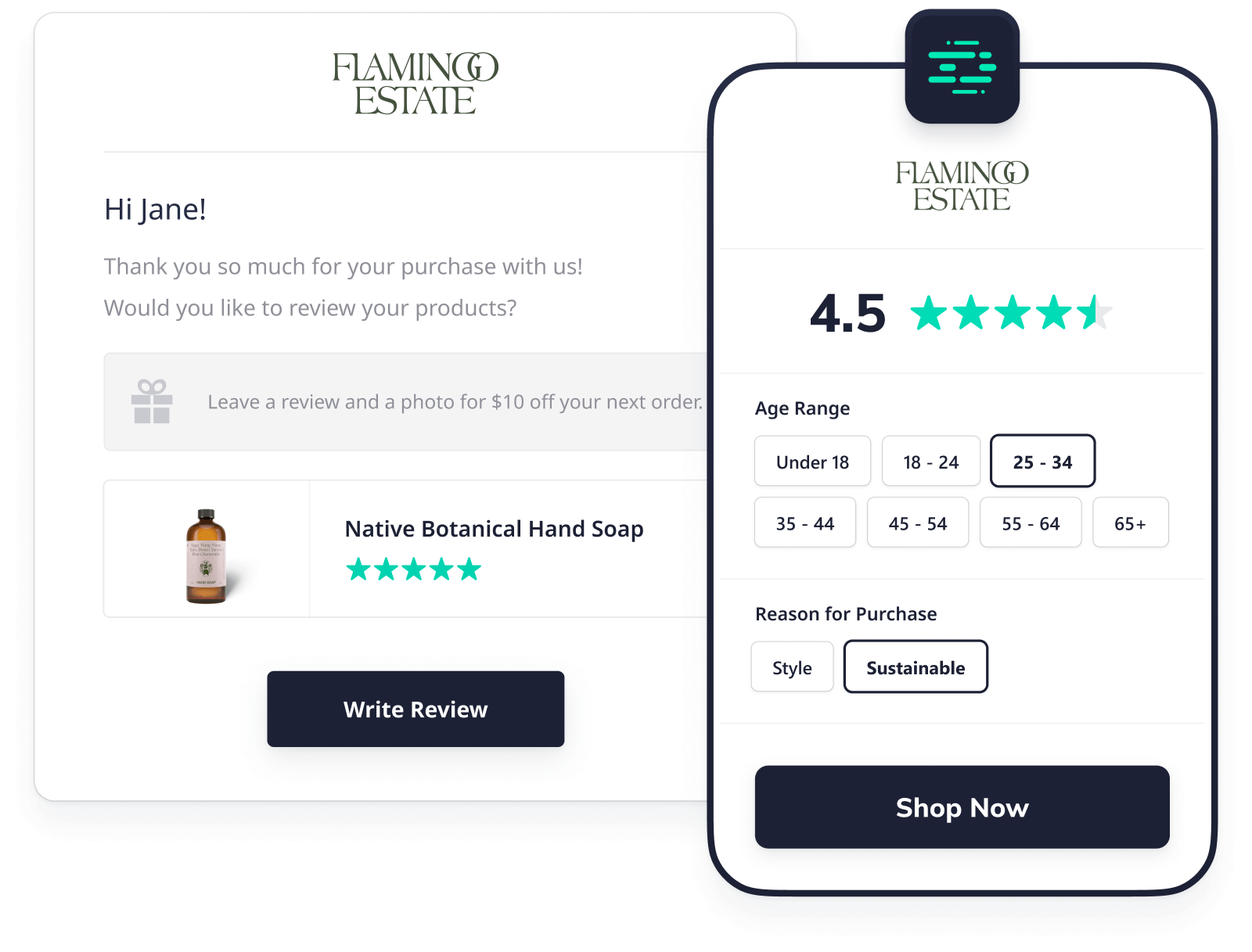 Okendo review capture page for Flamingo Estate