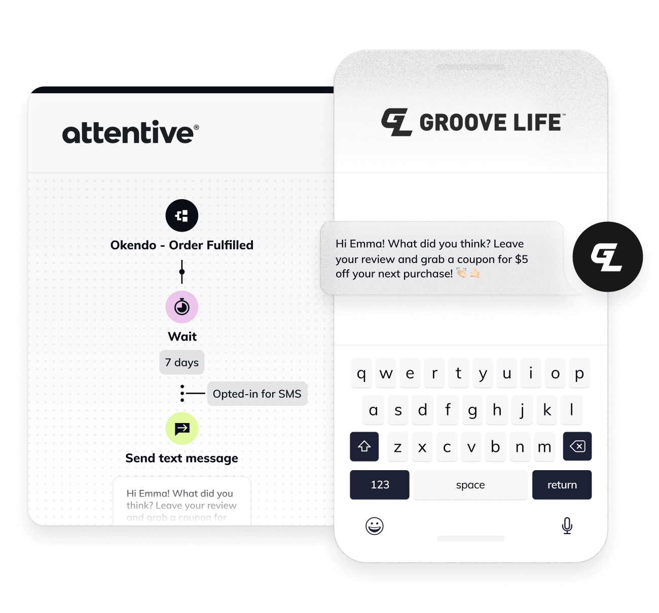 Flow in Attentive for Groove Life SMS review request