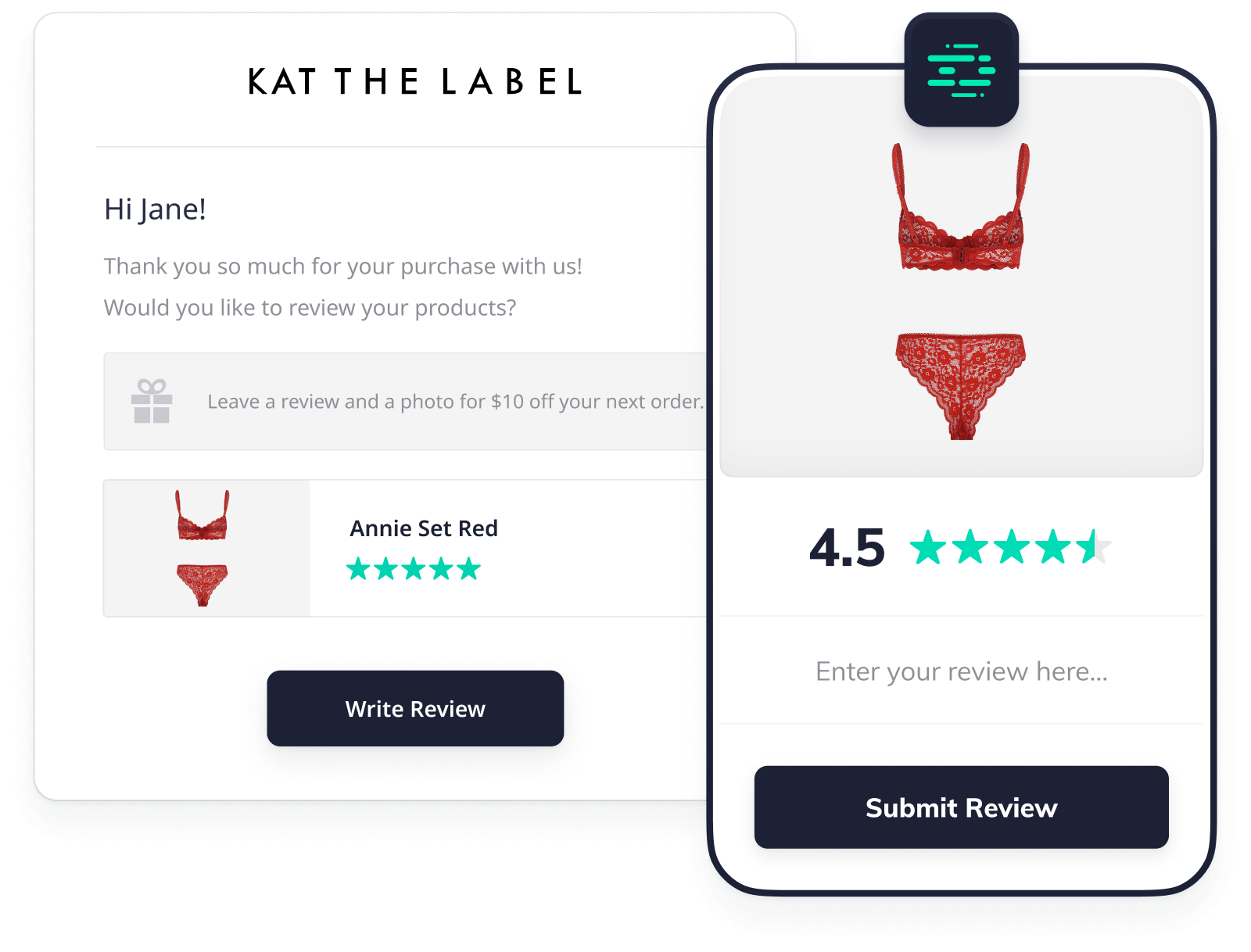 Review request email for Kat the Label