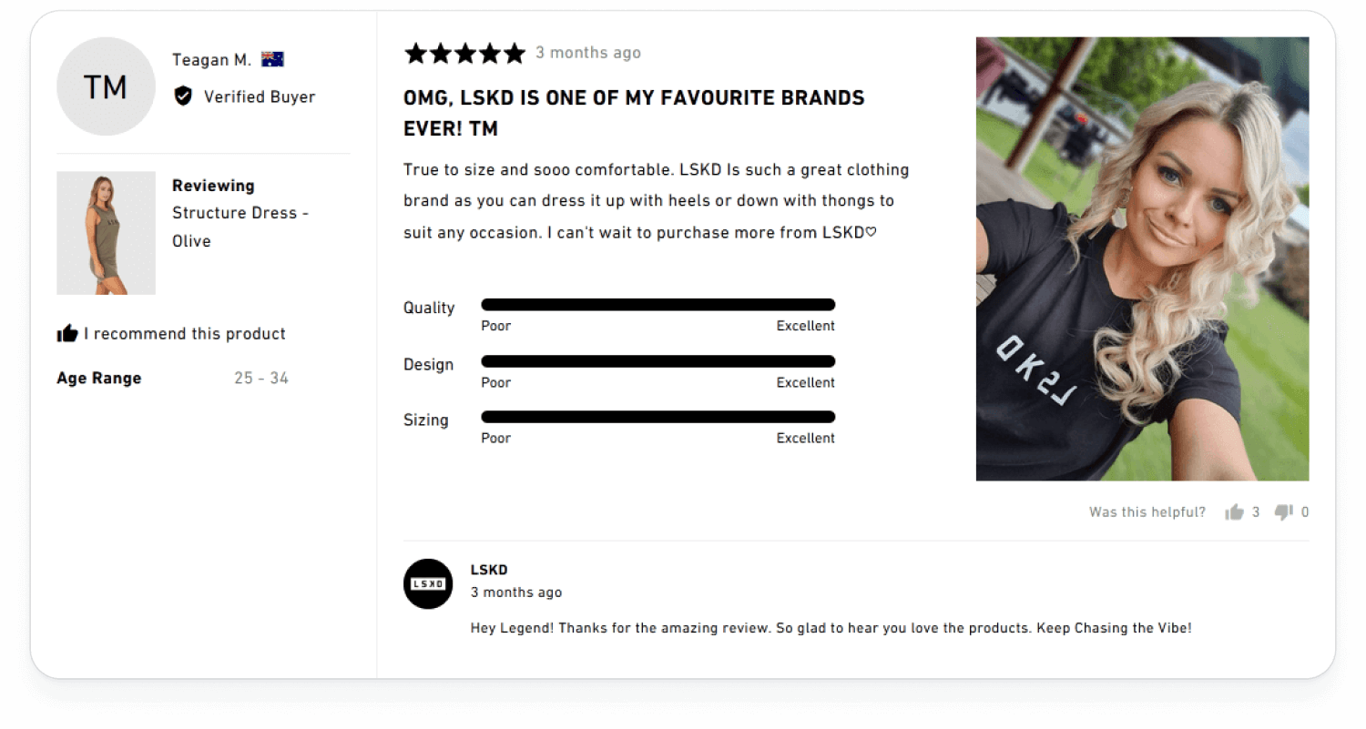 Review for an LSKD product using Okendo Reviews