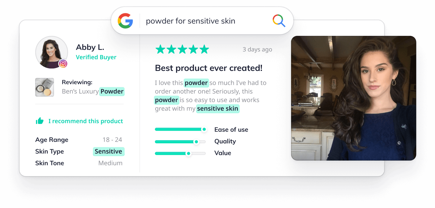 Okendo review with highlighted Google search terms
