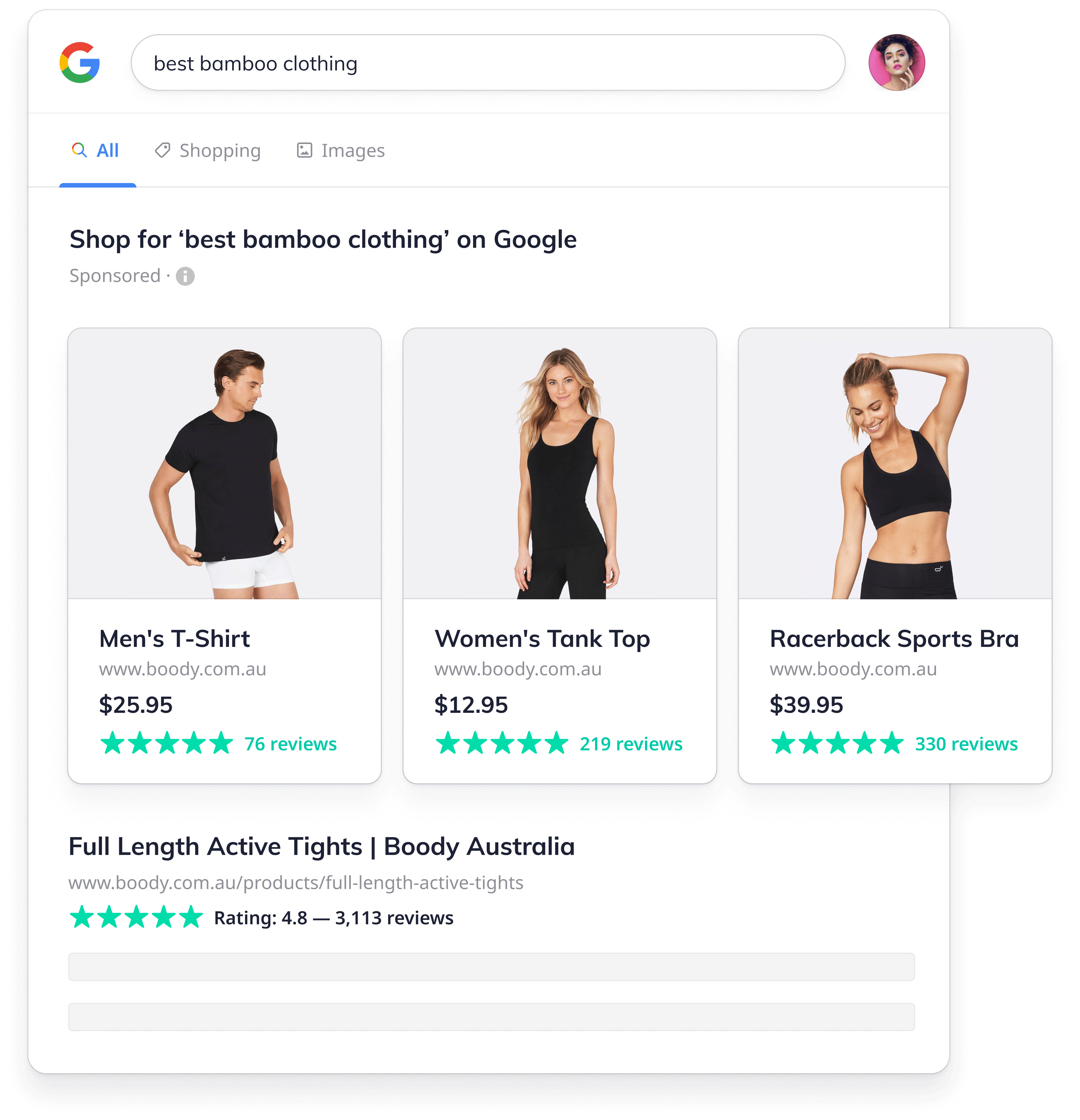 Google search results with rich snippet result