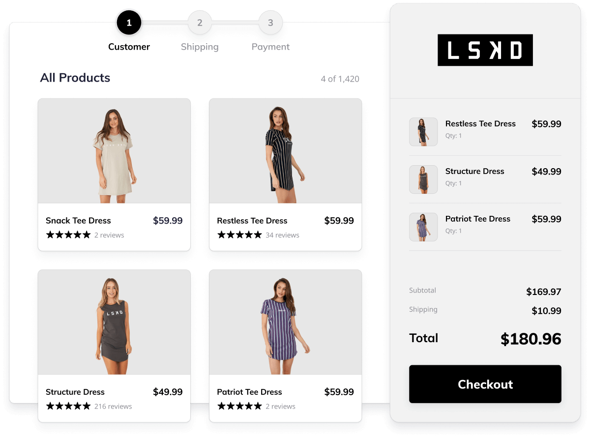 Checkout page with progress indicators