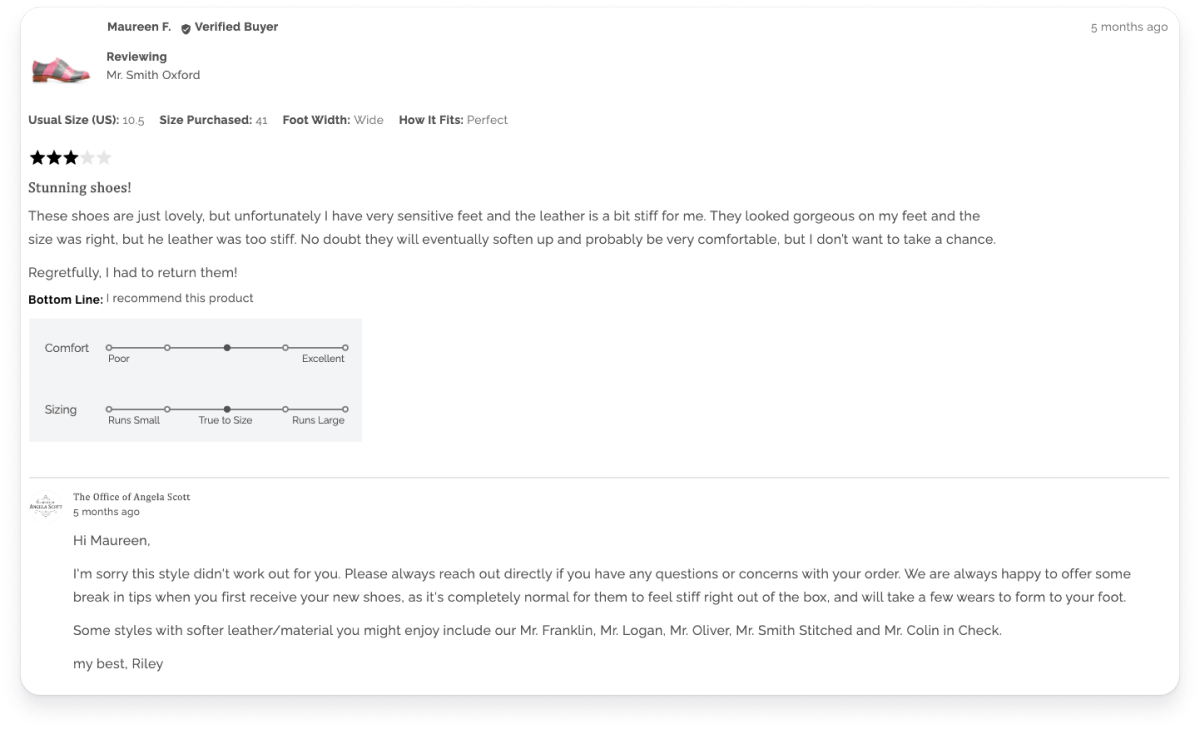 Review for The Office of Angela Scott with response from the merchant