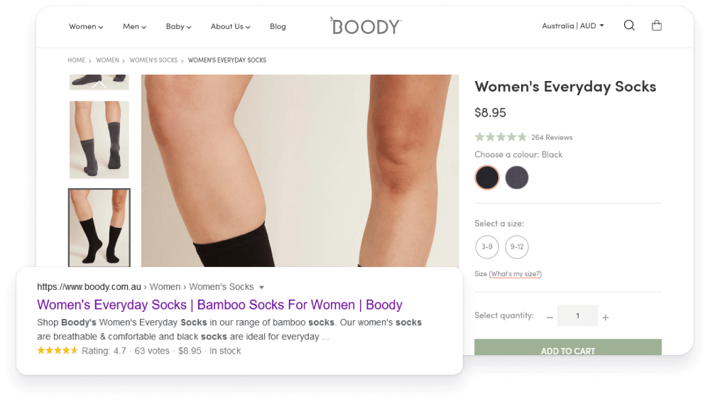 URL for Nike category page reflected in Google Search results