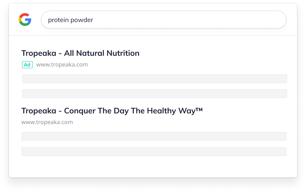 Google Search of keywords relating to Tropeaka products