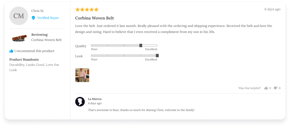 Positive review response for La Matera