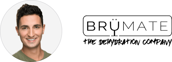 Headshot of Dylan Jacobs with logo for BruMate
