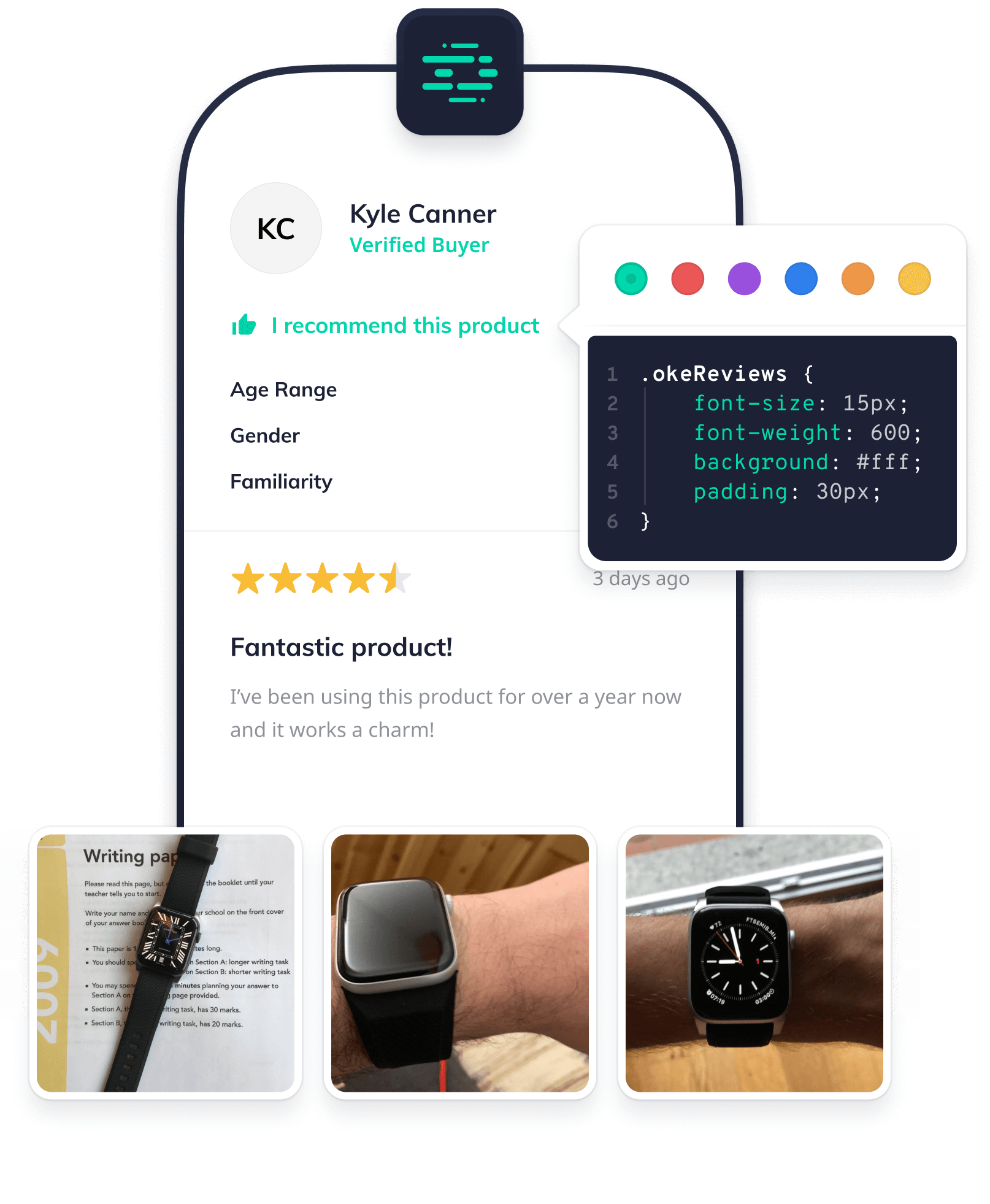 Review with customization pop-out