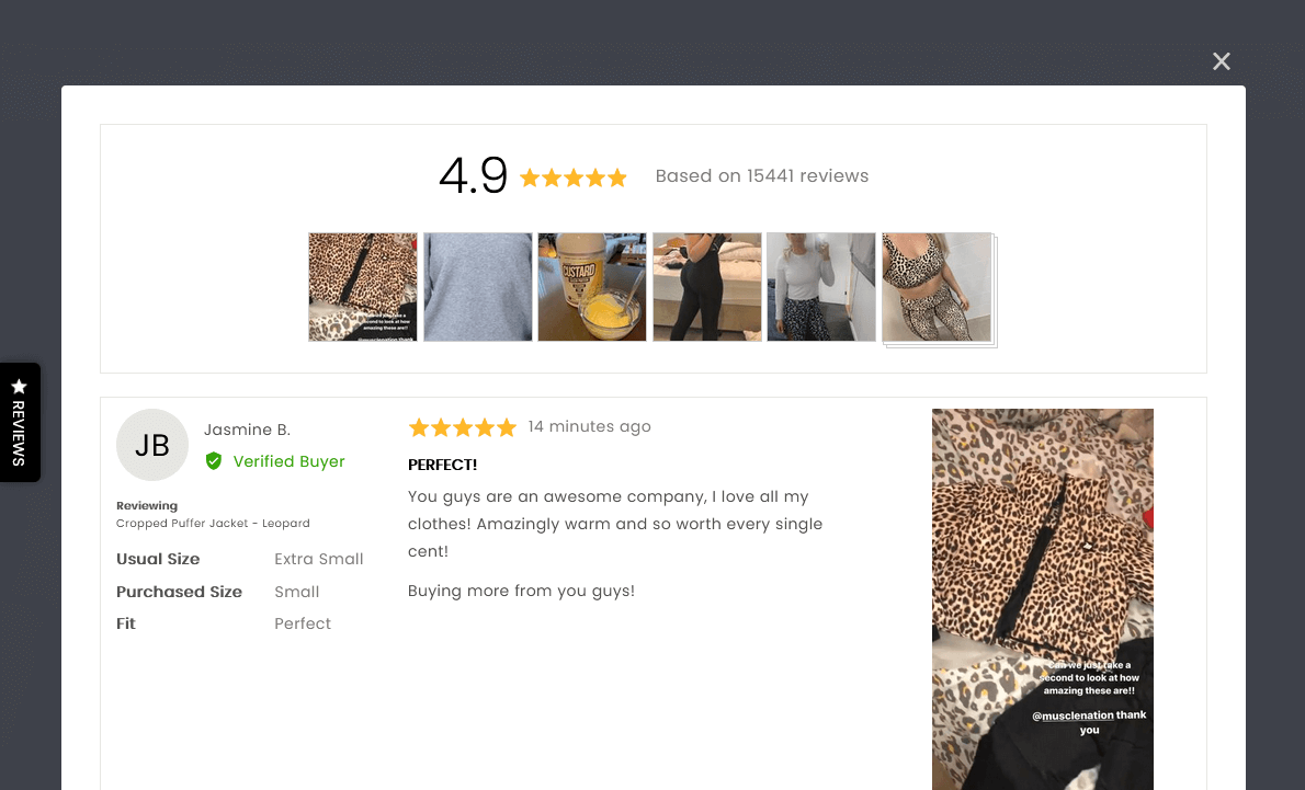 reviews tab on side of page