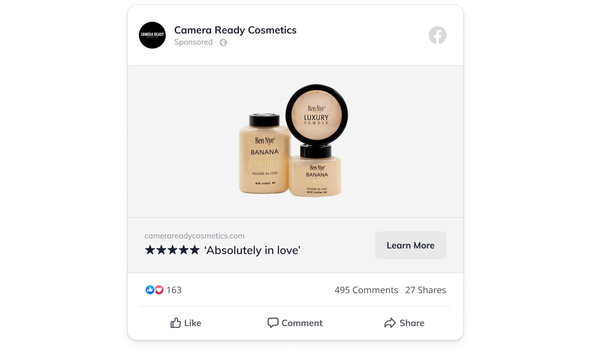 Facebook ad for Camera Ready Cosmetics
