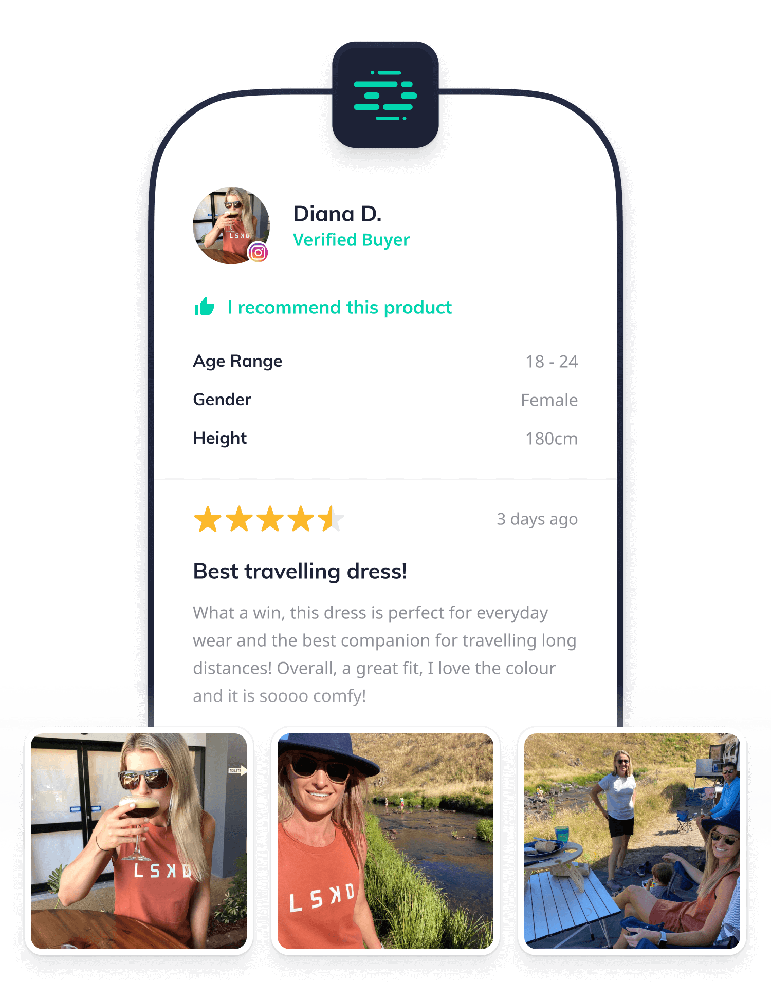 Okendo review with UGC for apparel product