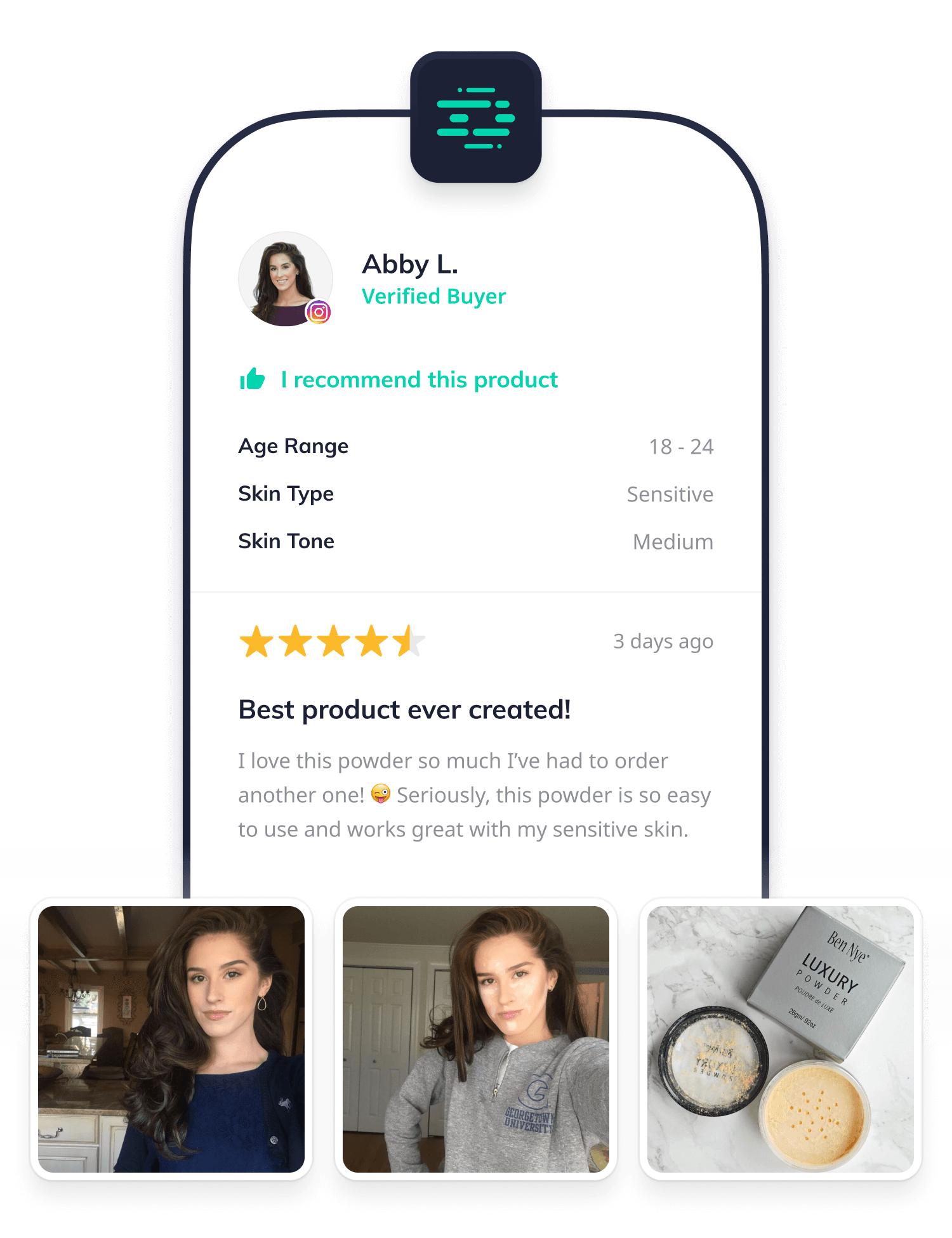 Okendo review with UGC for beauty product