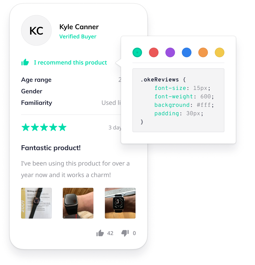Okendo review phone with style picker
